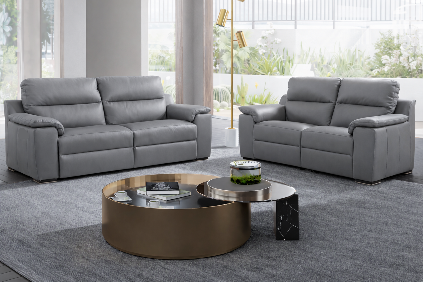 Genoa 3+2 Genuine Italian Leather Sofa Collection In Grey