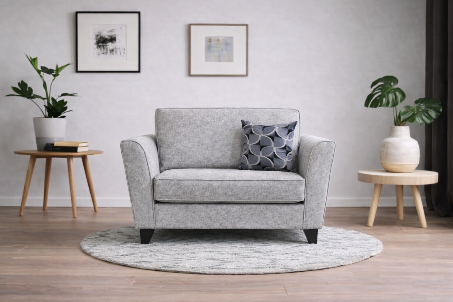 Cosmos Formal Back Love Chair In Grey available at Sofa Emporium Retford