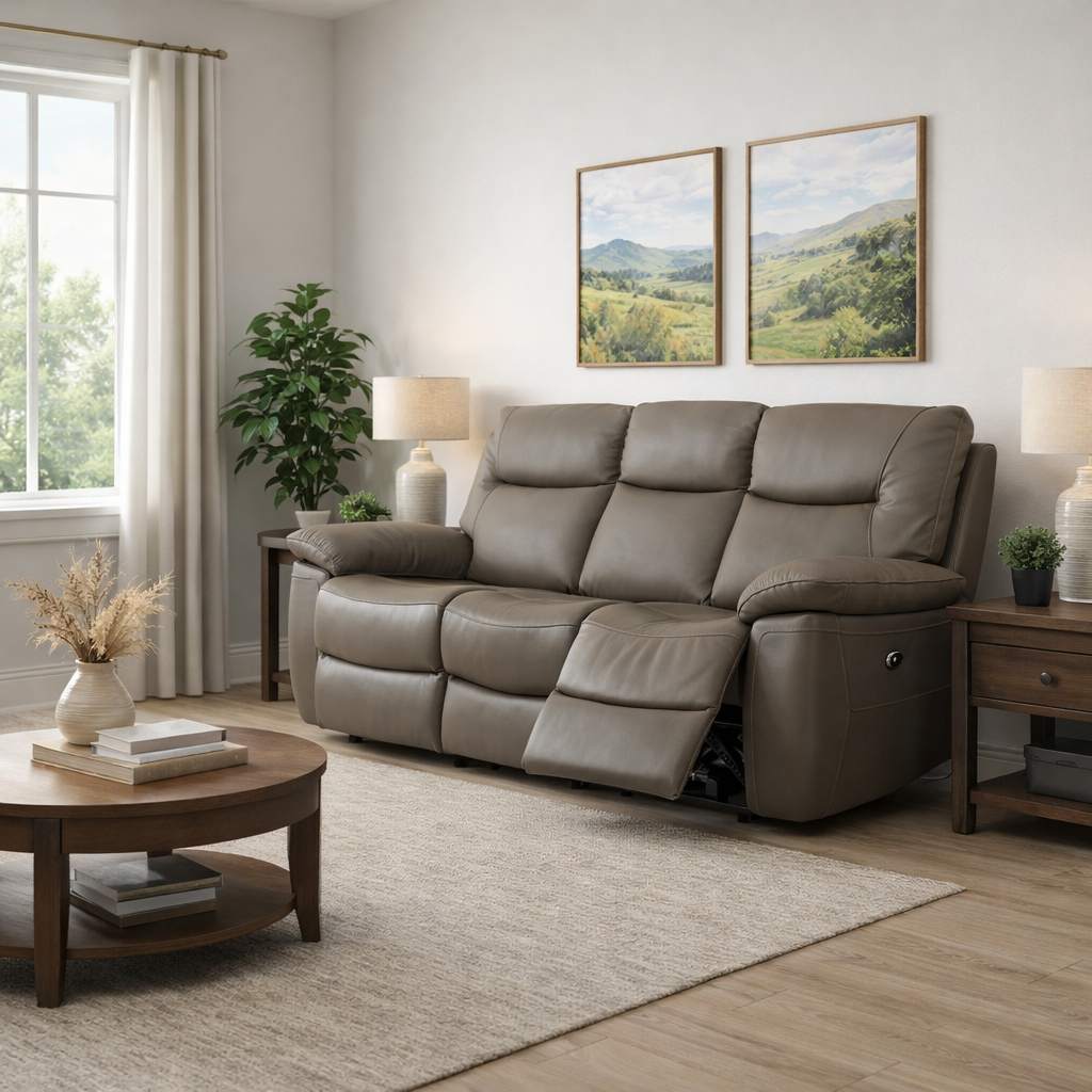 Lucia 3 Seater Leather Power Recliner Sofa In Dark Grey available at Sofa Emporium Retford