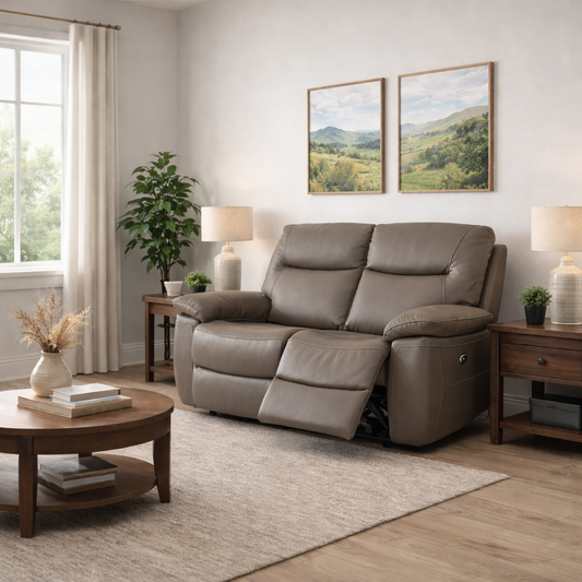 Lucia 2 Seater Leather Power Recliner Sofa In Dark Grey