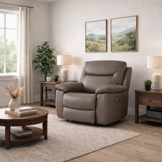 Lucia Leather Power Recliner Arm Chair In Dark Grey