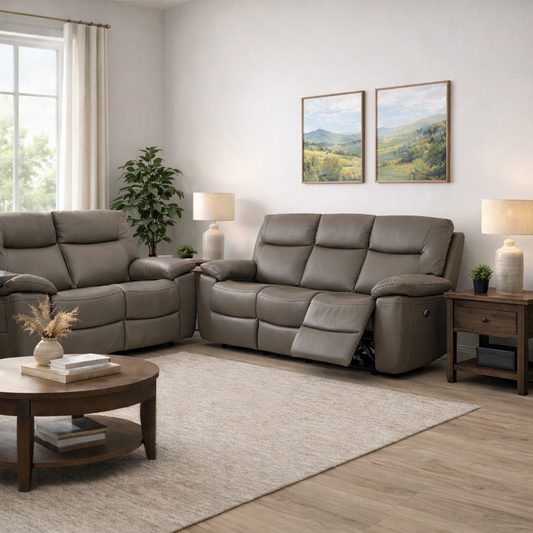 Lucia 3+2 Seater Leather Power Recliner Set In Dark Grey