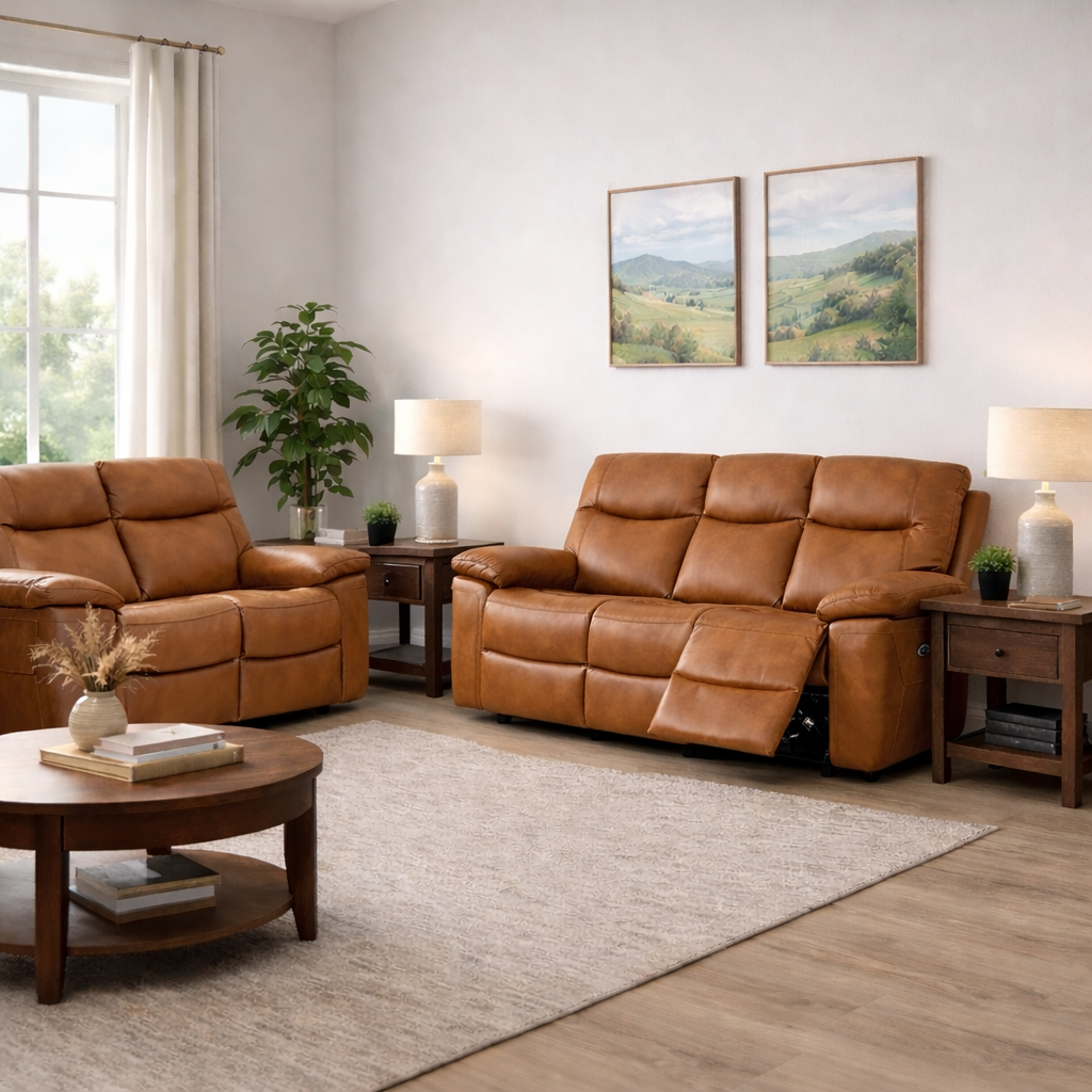 Lucia 3+2 Leather Power Recliner Sofa Set In Tan