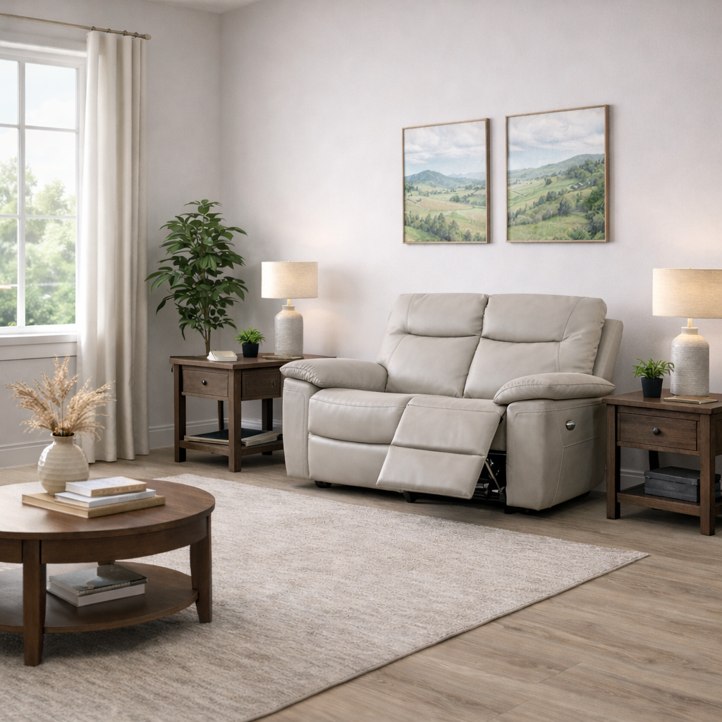 Lucia Leather 2 Seater Power Recliner In Pearl Grey