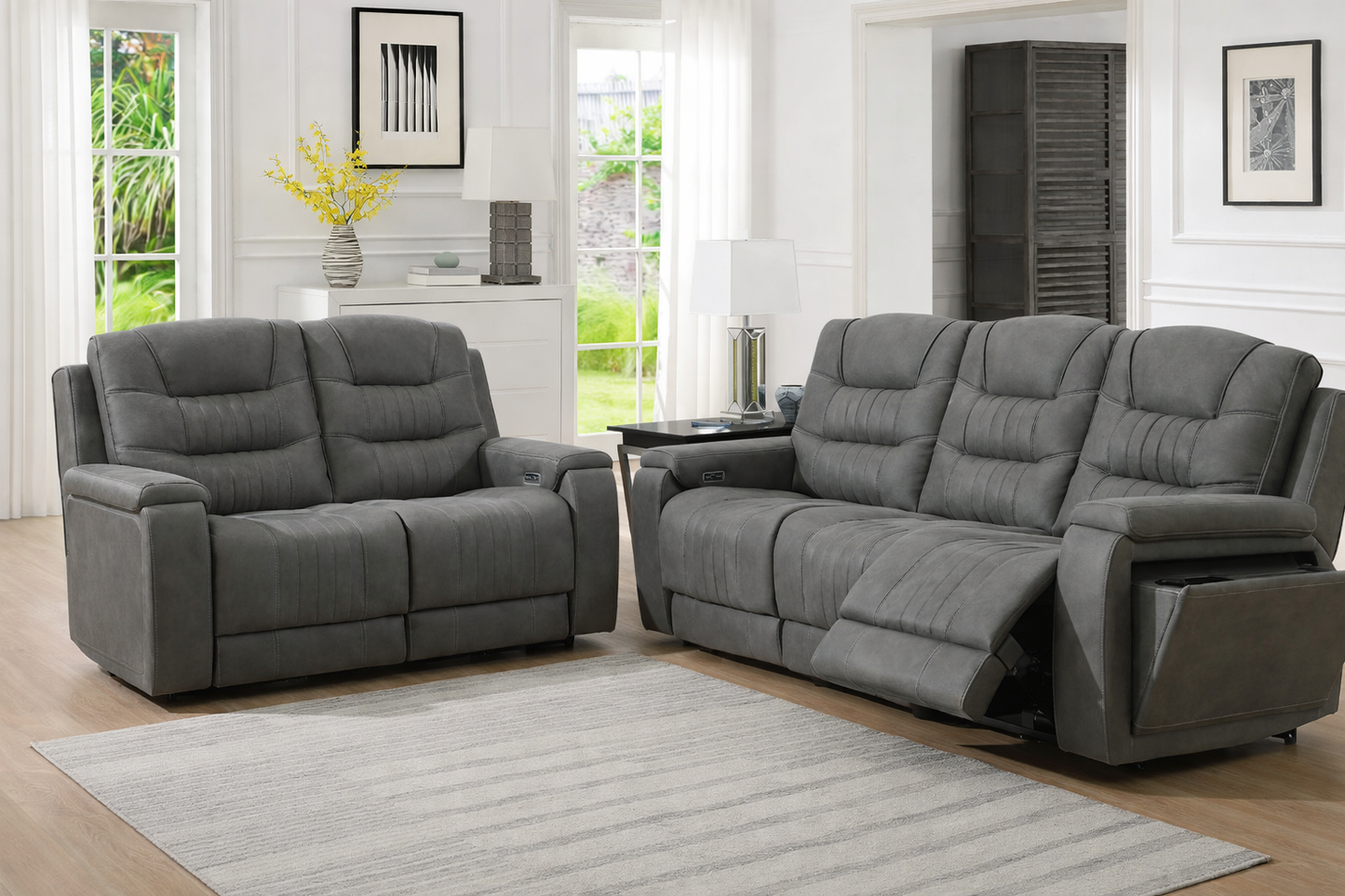 Sloane 3+2 Power Recliner Arm Chair In Grey available to purchase at Sofa Emporium Retford