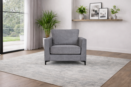 Kyle Arm Chair In Grey Available at Sofa Emporium Retford