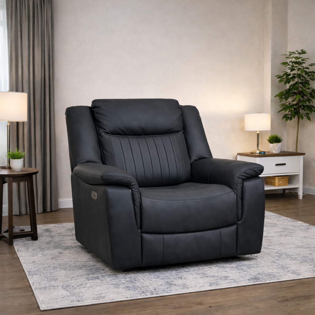 Lotus Tech Power Recliner Arm Chair In Charcoal available at Sofa Emporium Retford