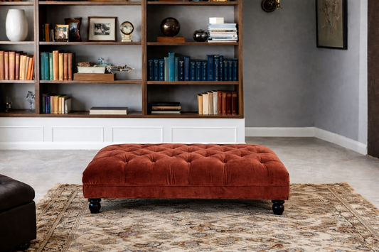Victoria Bench Button Footstool Set In Red (Derwent Rust)
