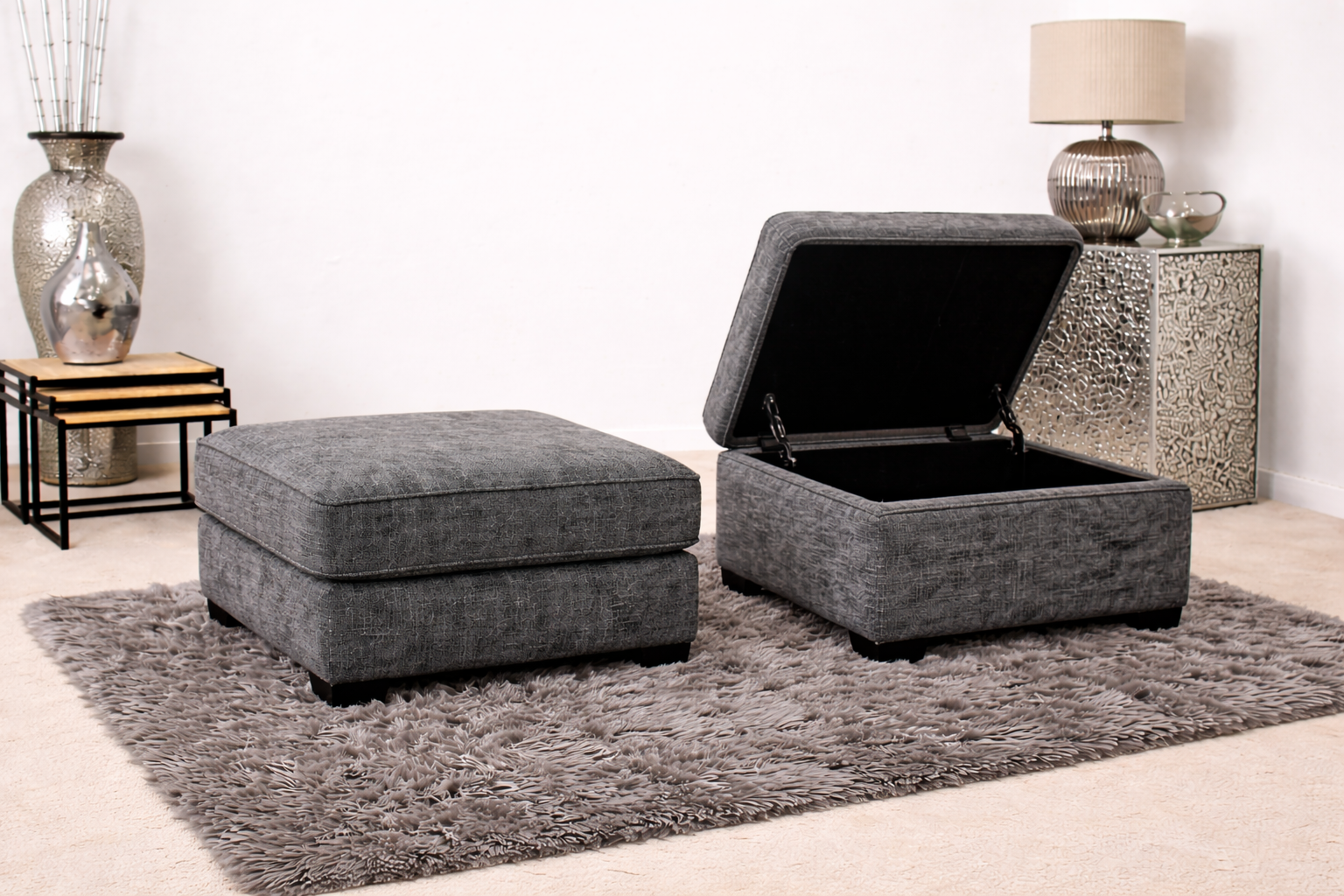Chicago Storage Footstool In Grey Available at Sofa Emporium Retford