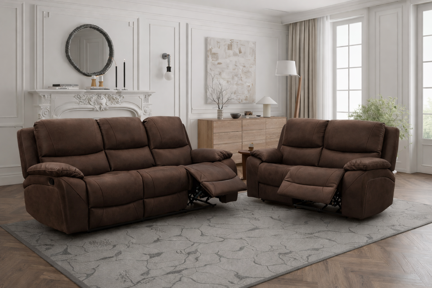 Isobella 3+2 Manual Recliner Set In Brown available to purchase at Sofa Emporium Retford
