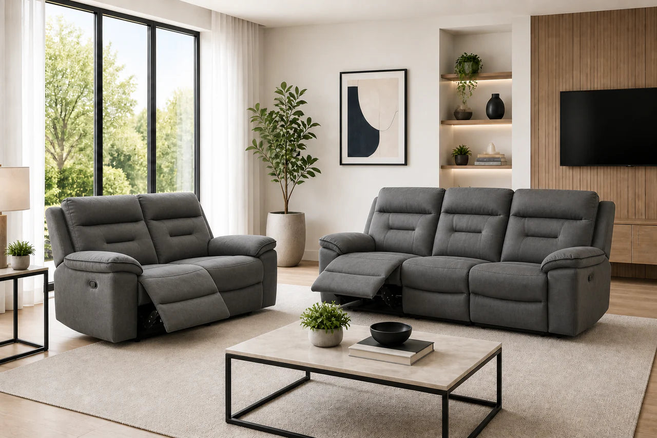 Brayden 3 + 2 Seater Manual Recliner Sofa Set In Grey