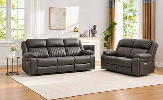 Avalon Tech Electric Recliner 3 Seater + 2 Seater Sofa Set In Charcoal