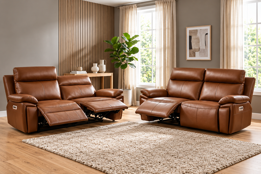 Ashby 3+2 Seater Sofa Set Electric Recliner In Tan