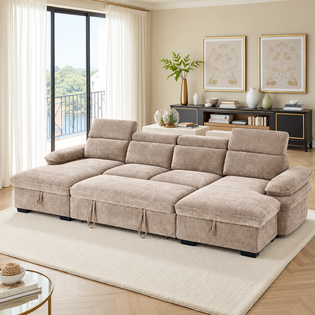 New York U-Shape Sofa Bed in Beige