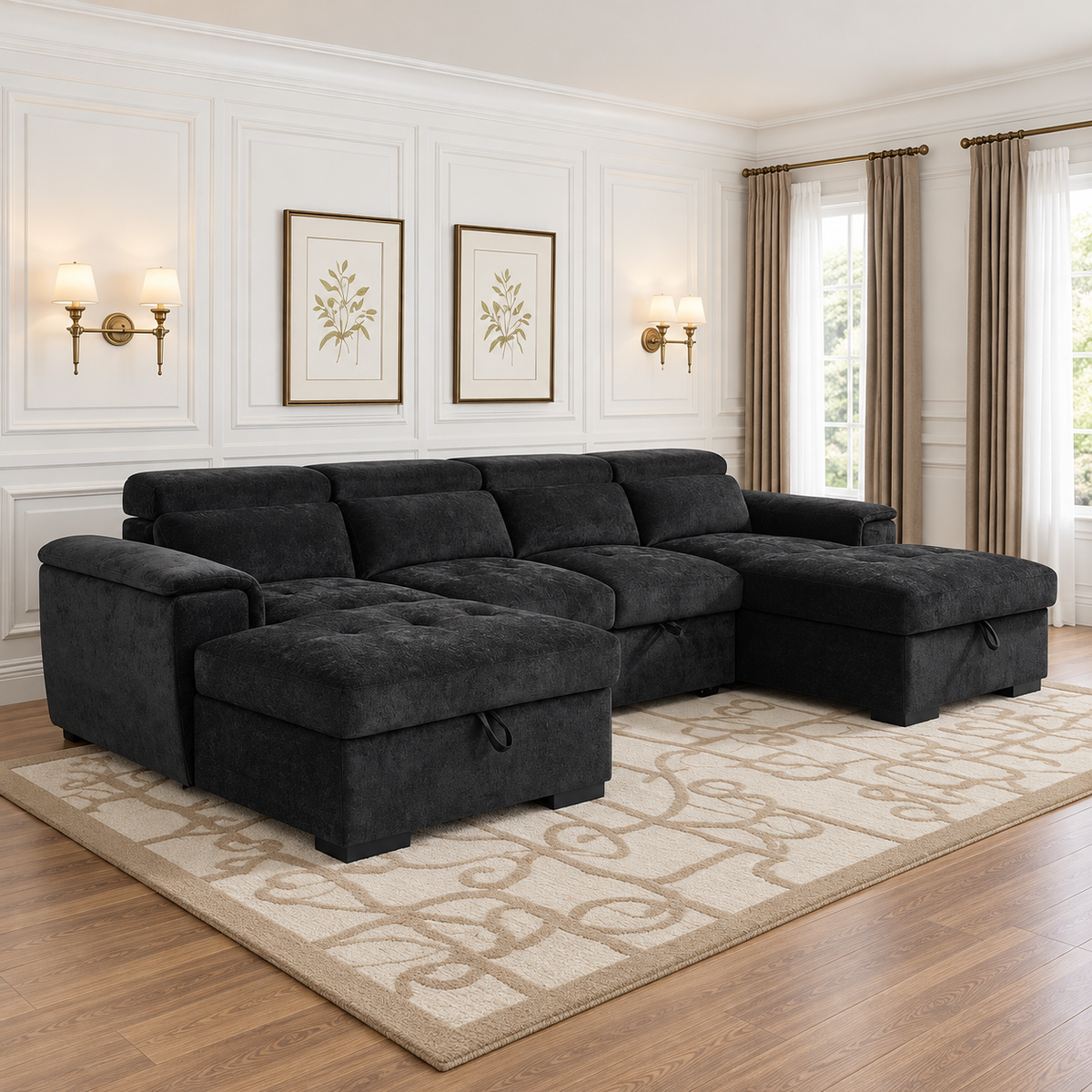 Atlantis U Shape Corner Sofabed In Black