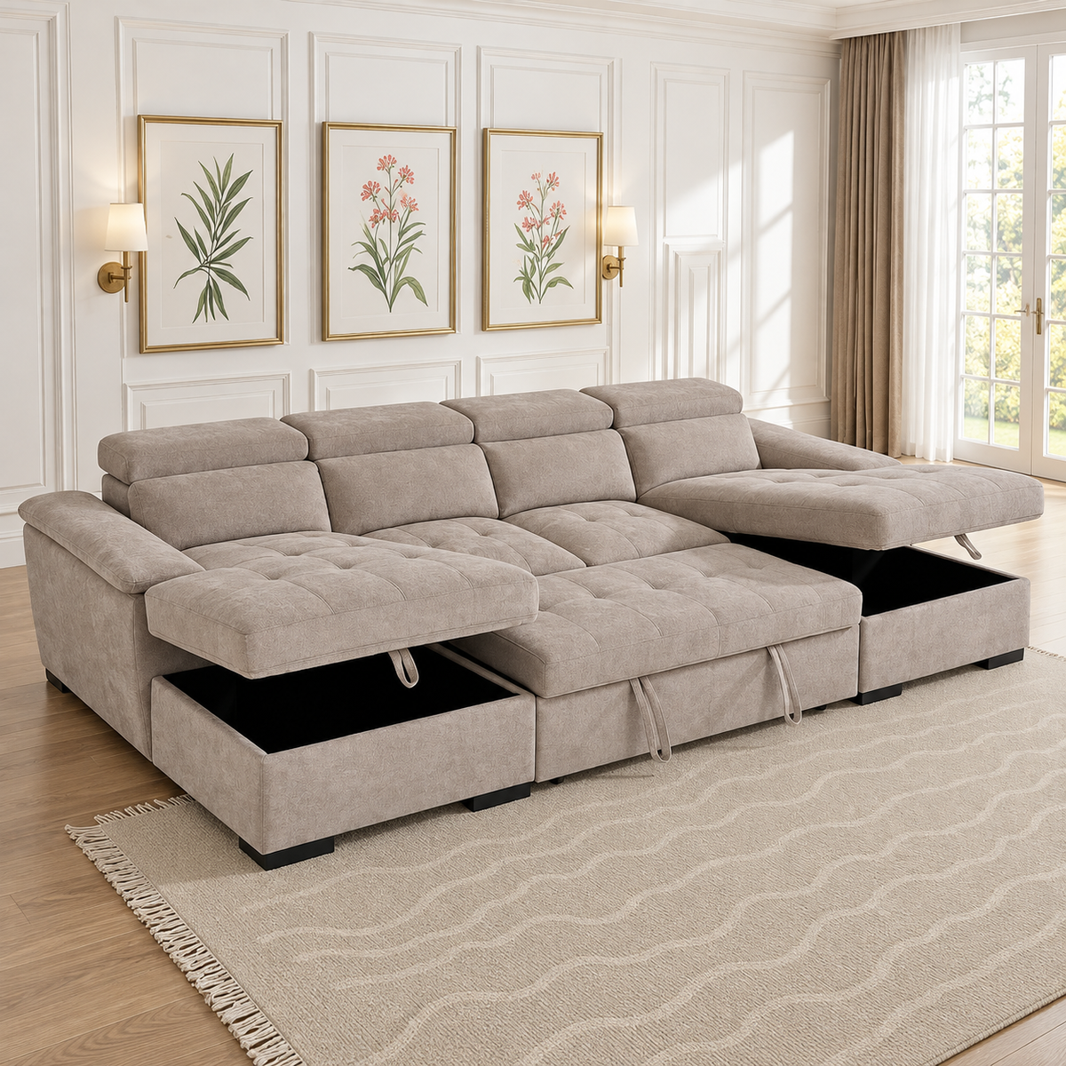 Atlantis U Shape Corner Sofabed In Beige