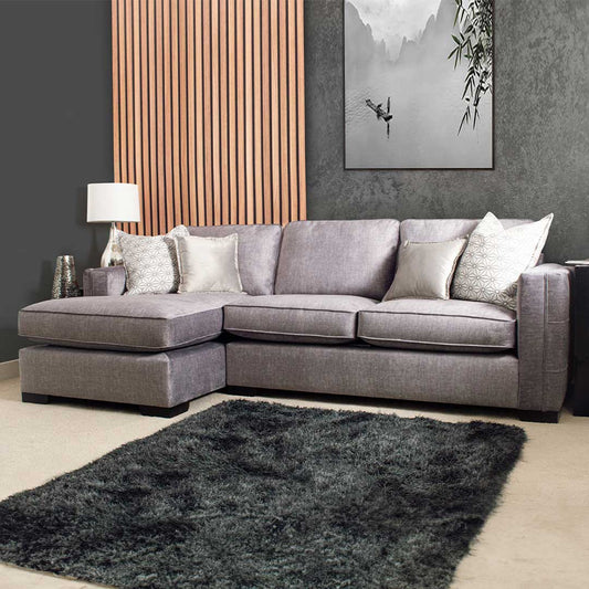 Ivy Left Hand Jumbo Chaise Corner Sofa In Silver