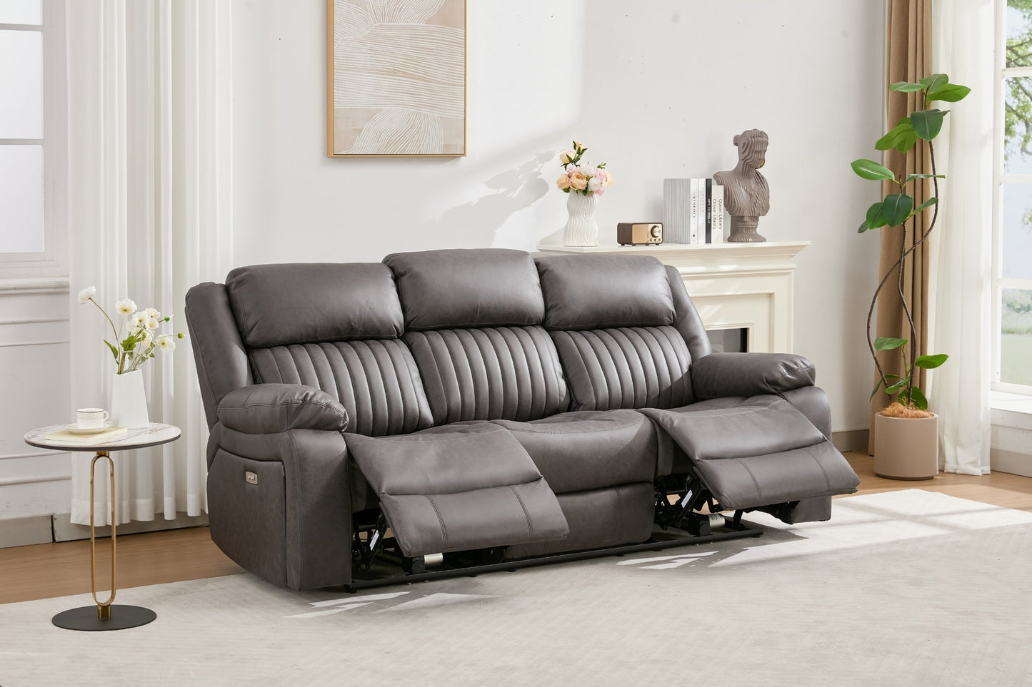 Avalon Tech Electric Recliner 3 Seater Sofa In Charcoal