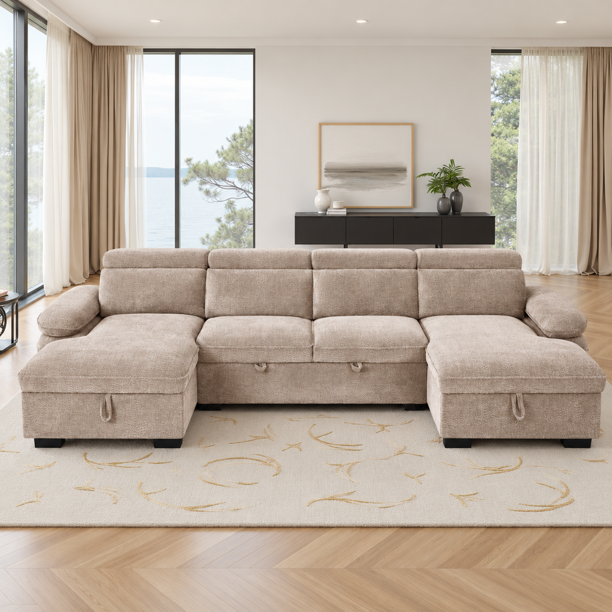 New York U-Shape Sofa Bed in Beige