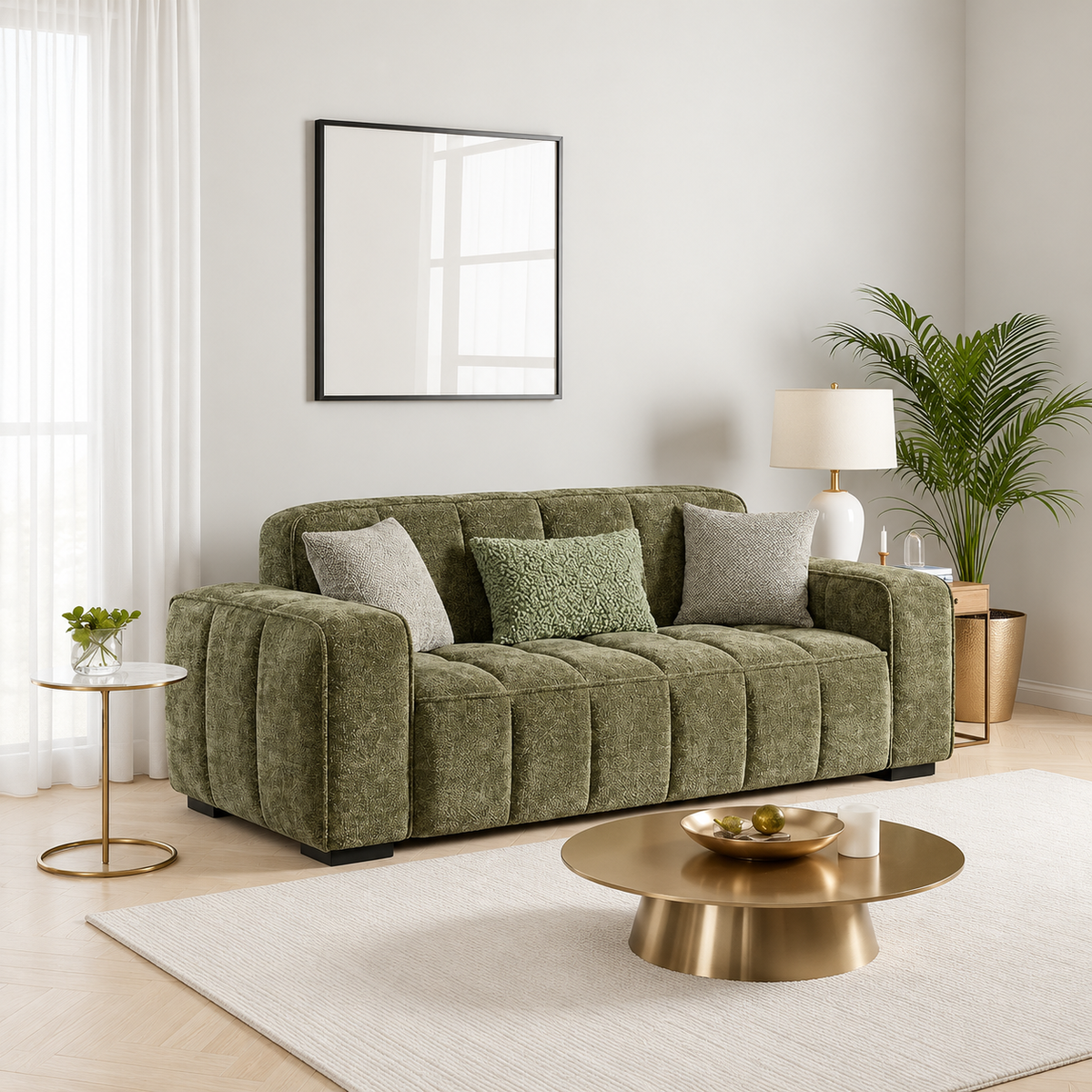 Eiffel 3 Seater Sofa In Olive