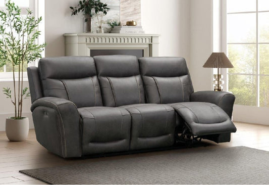 Nico 3 Seat Power Recliner Sofa In Dark Grey