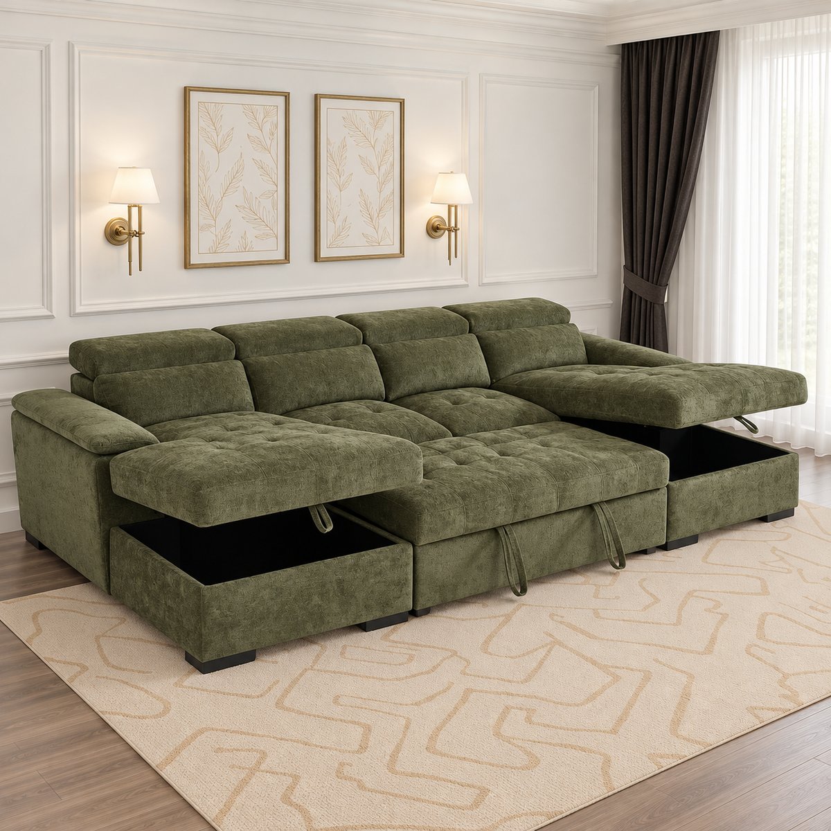 Atlantis U Shape Corner Sofa Bed In Green