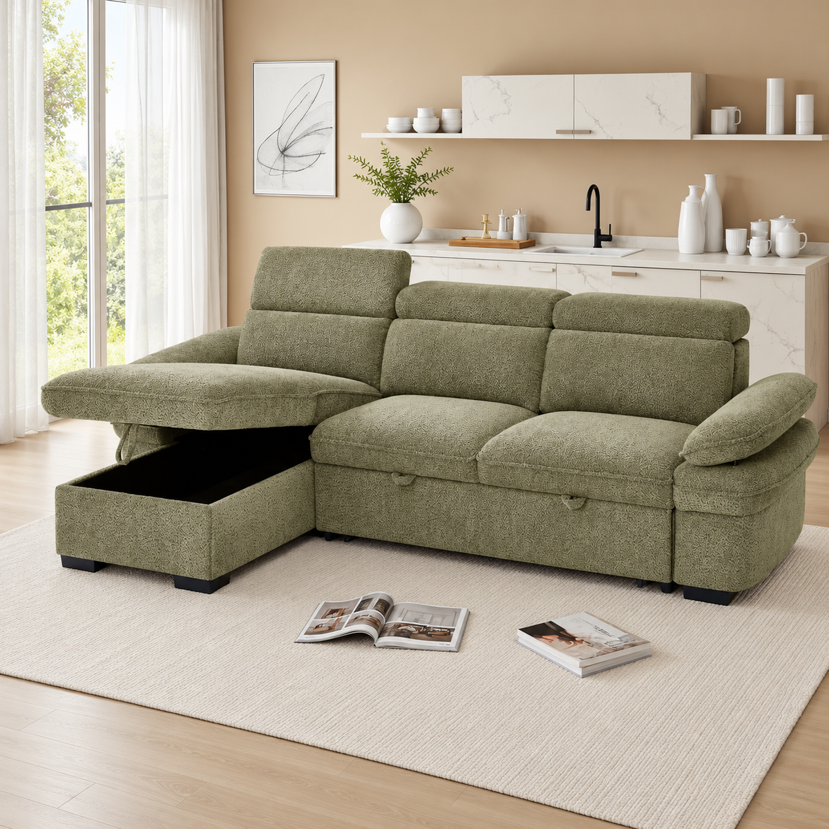 New York Universal Corner Sofabed In Green