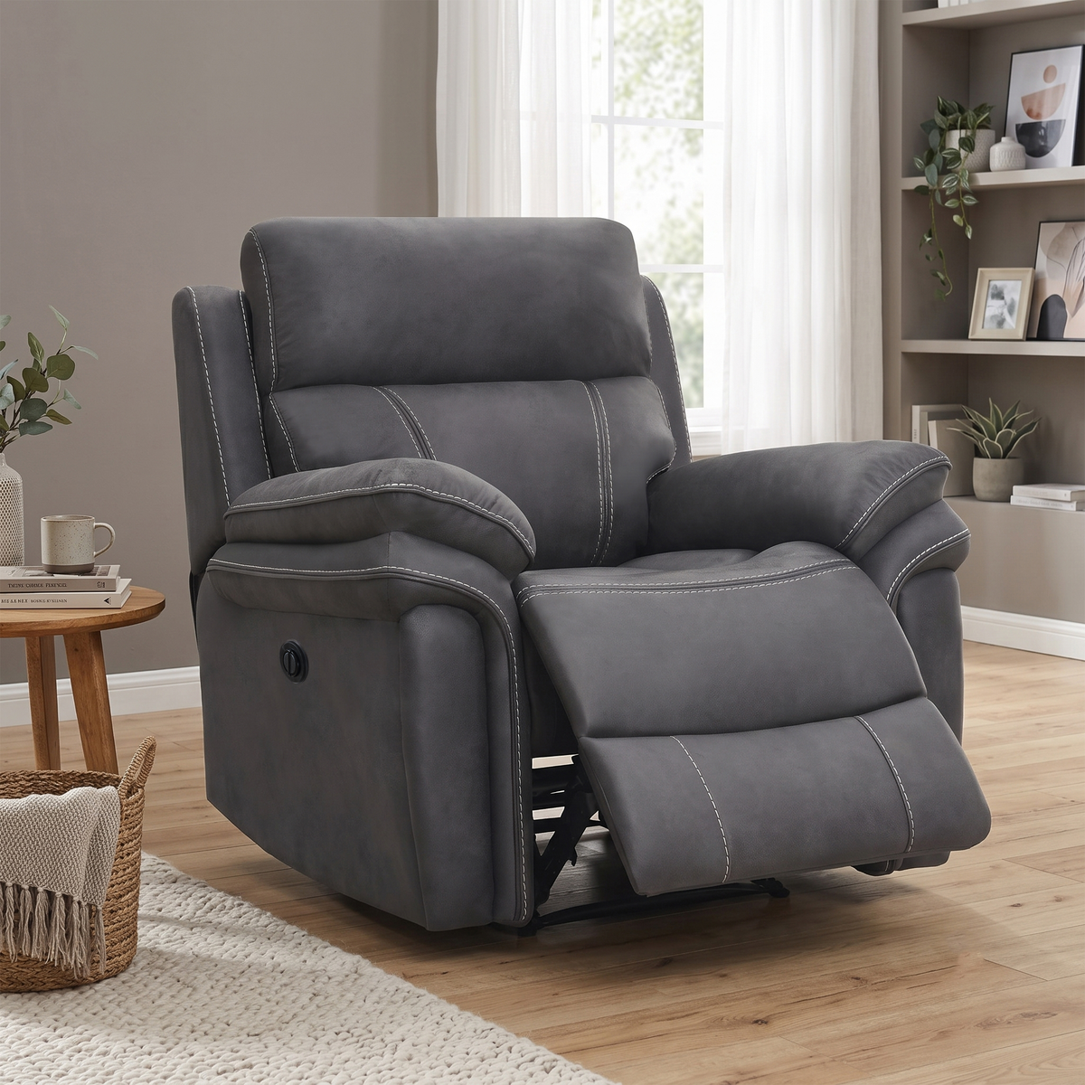 Richmond Fabric Electric Recliner Armchair In Charcoal