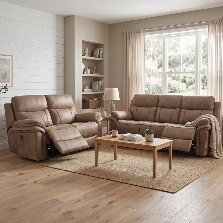 Richmond Fabric 3+2 Seater Set Electric Recliner Armchair In Sahara
