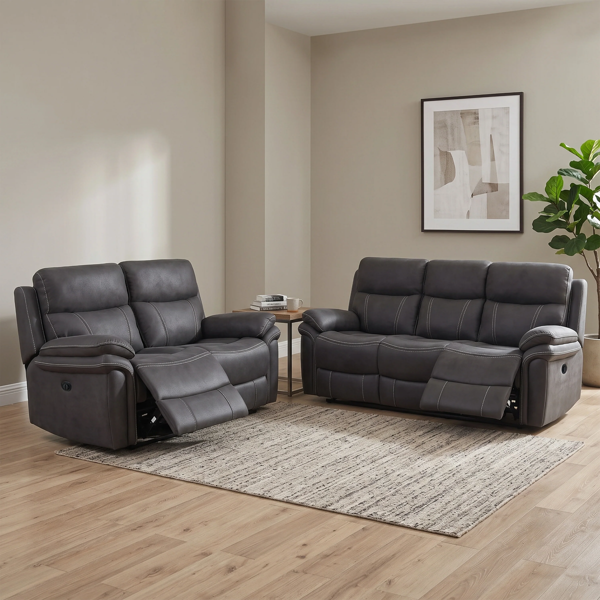 Richmond Fabric 3+2 Seater Set Electric Recliner In Charcoal