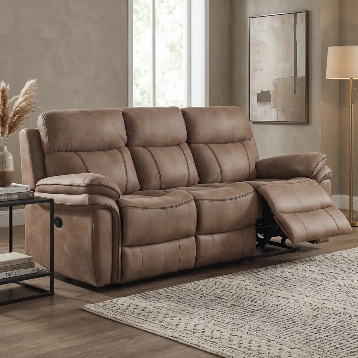 Richmond Fabric 3 Seater Electric Recliner Armchair In Sahara