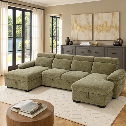 New York U-Shape Sofa Bed in Green