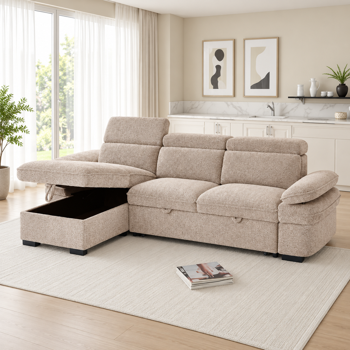 New York Universal Corner Sofabed In Beige