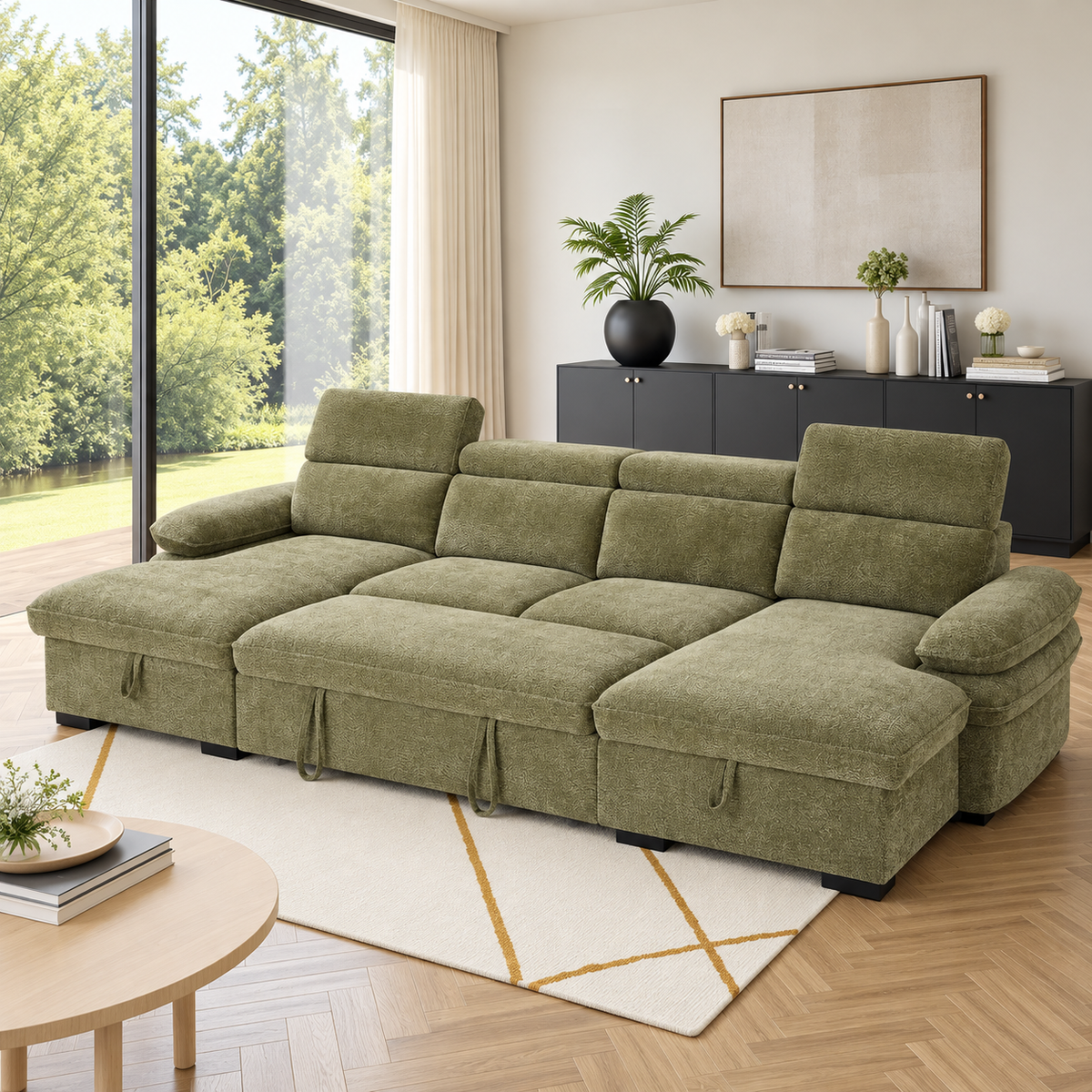 New York U-Shape Sofa Bed in Green