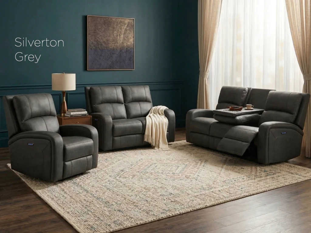 Silverton Fabric 3+2 Seater Set Electric Recliner In Dark Grey