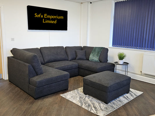 Carnaby U Shape Sofa + Footstool Set in Black