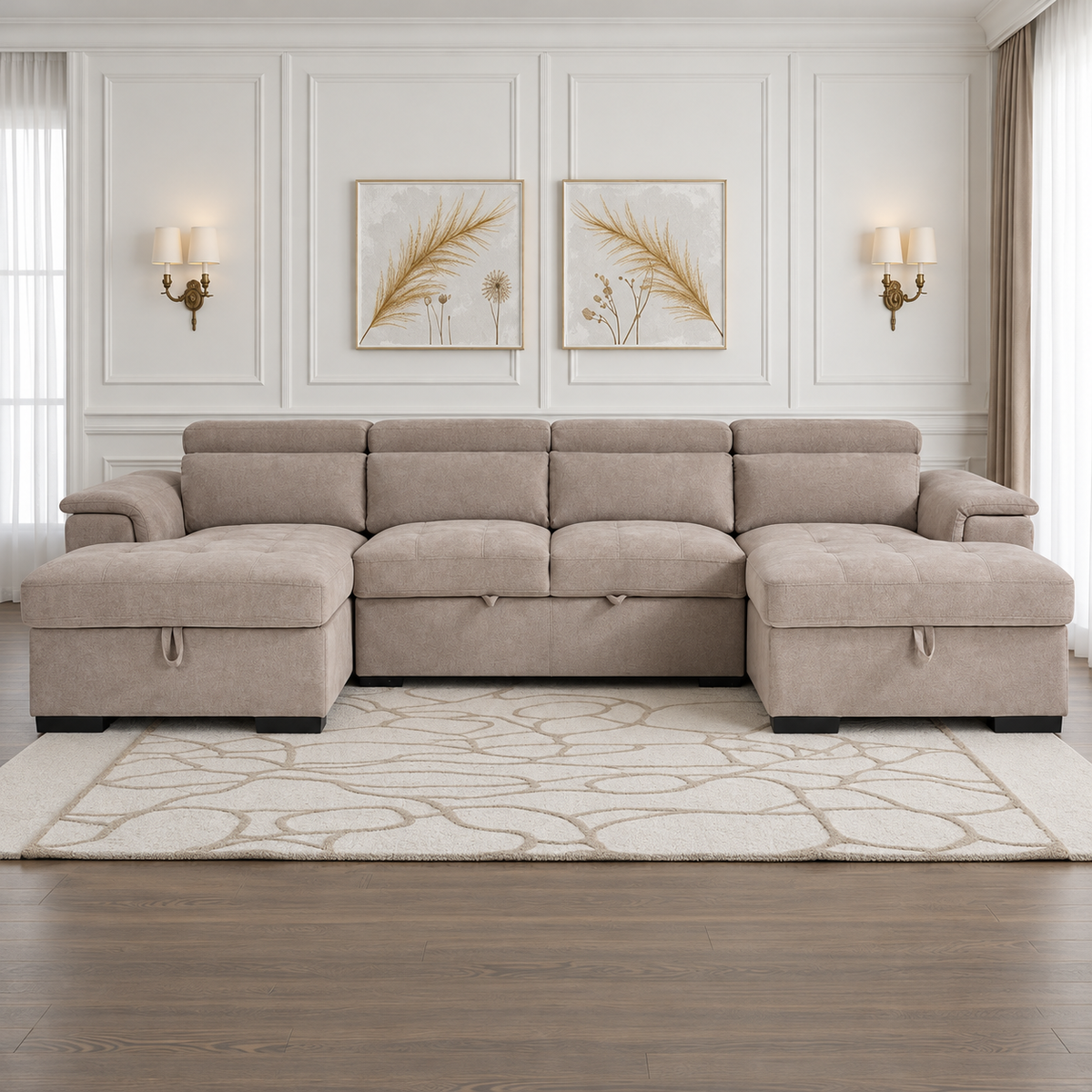 Atlantis U Shape Corner Sofabed In Beige