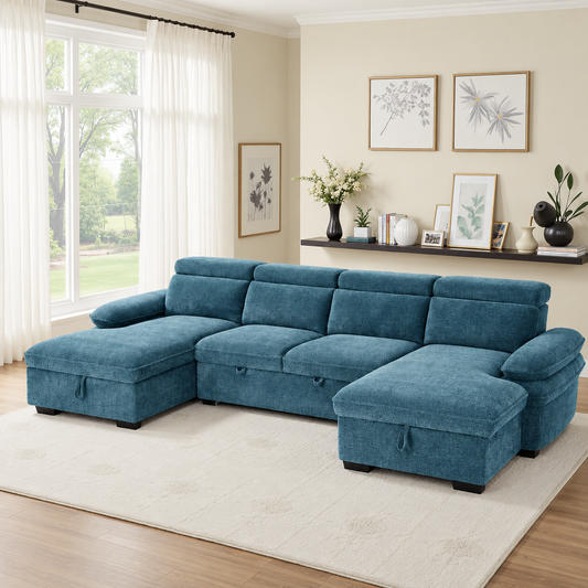 New York U-Shape Sofa Bed in Blue