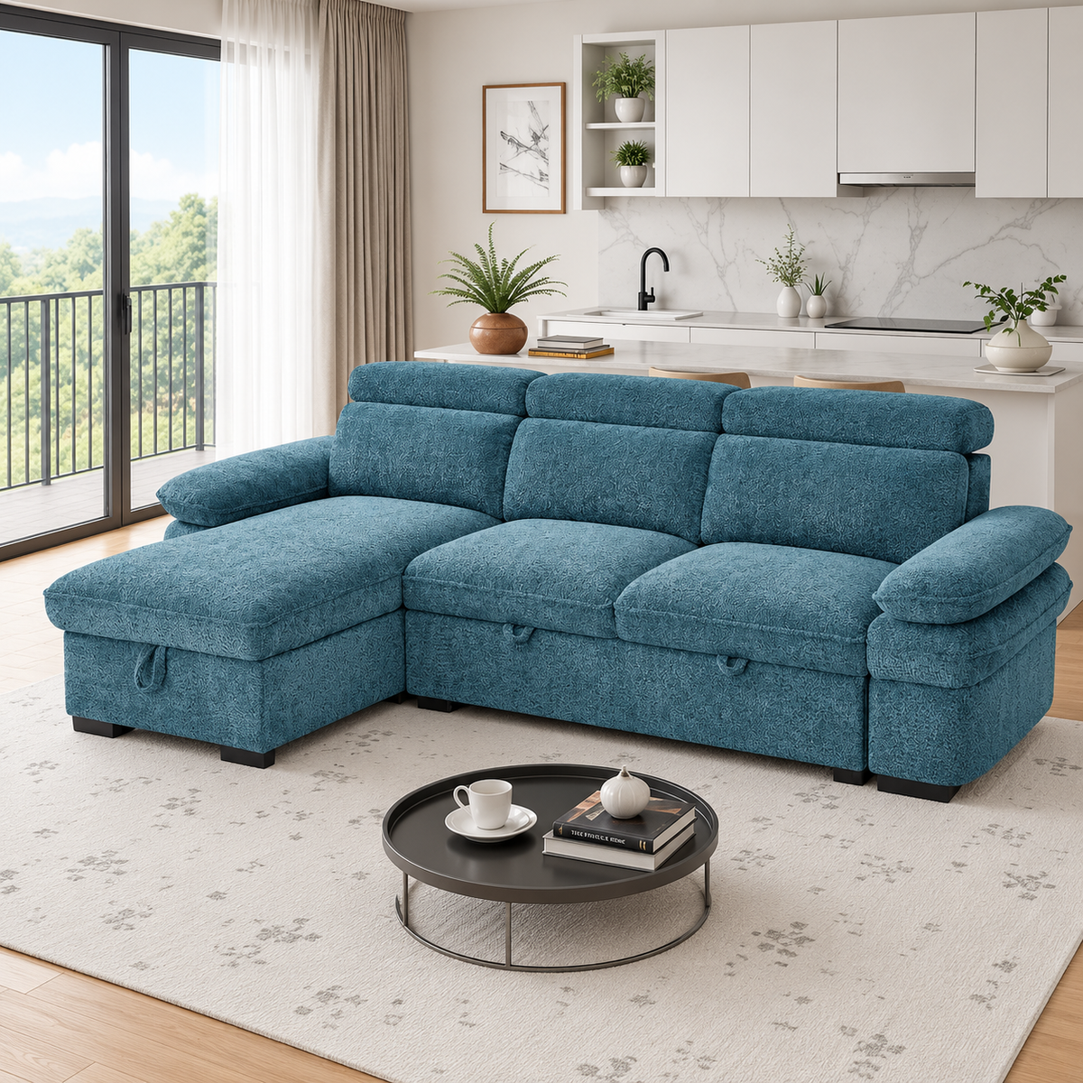 New York Universal Corner Sofabed In Blue