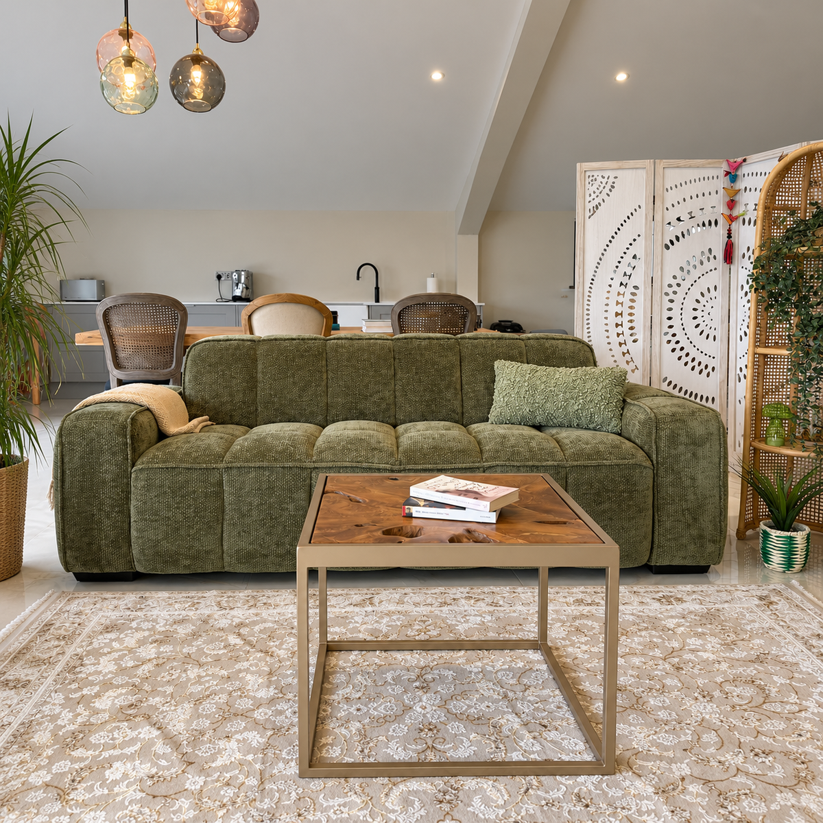 Eiffel 3 Seater Sofa In Olive