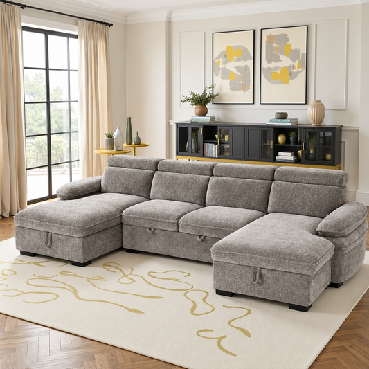 New York U-Shape Sofa Bed in Grey