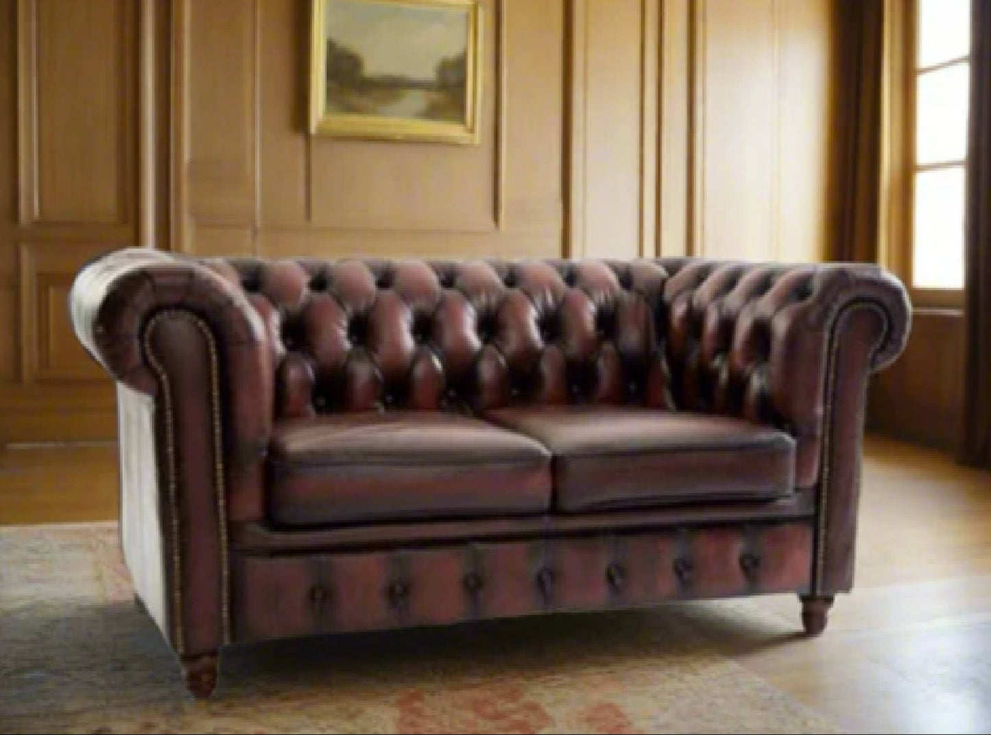 Chesterfield Leather 2 Seater - Oxblood Red