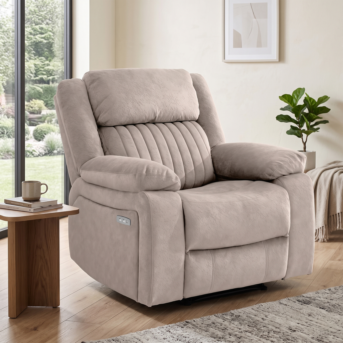 Morgan Fabric Electric Recliner Armchair In Taupe