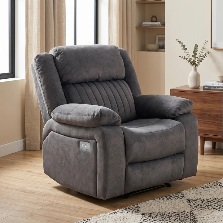 Morgan Fabric Electric Recliner Armchair In Grey