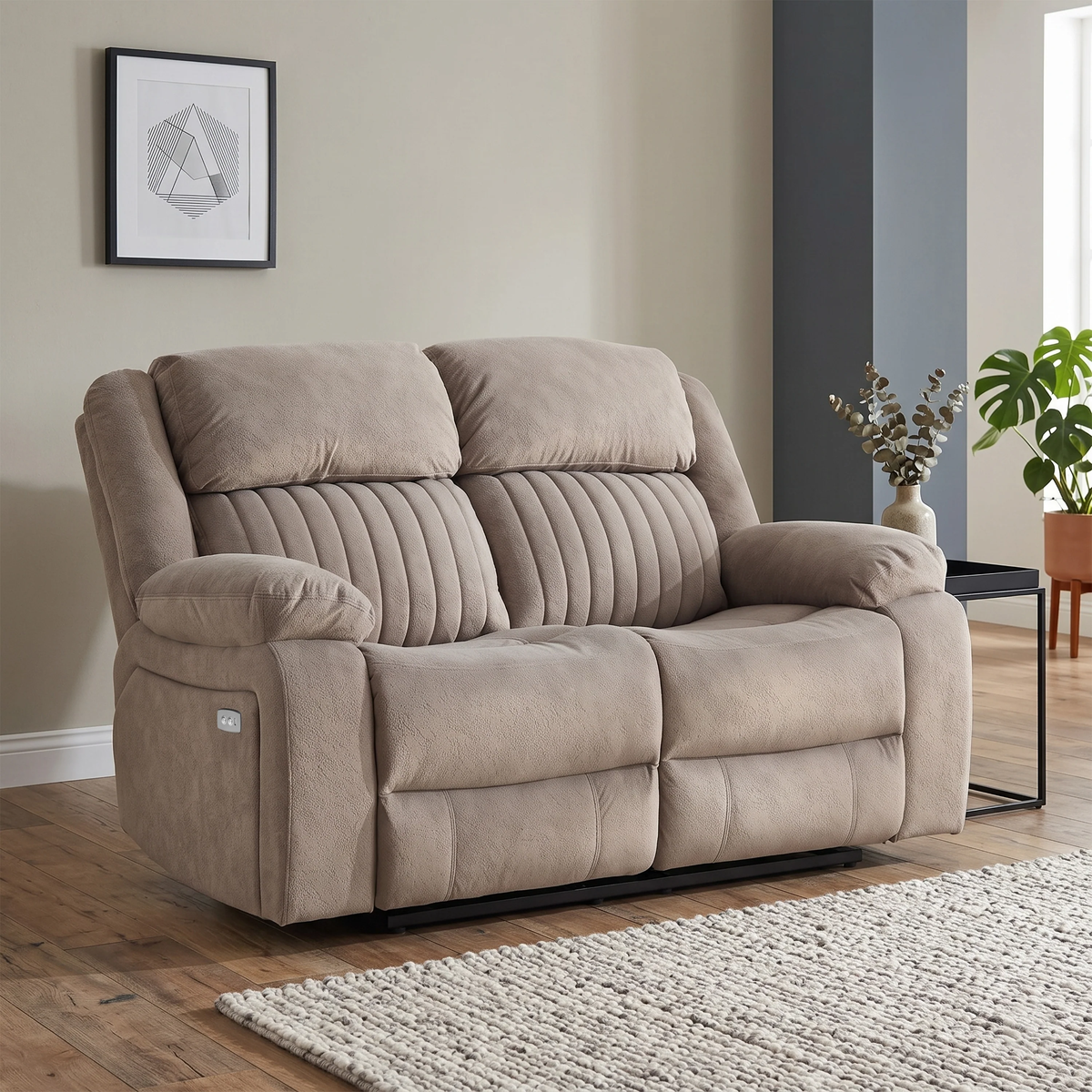 Morgan Fabric 2 Seater Electric Recliner In Taupe