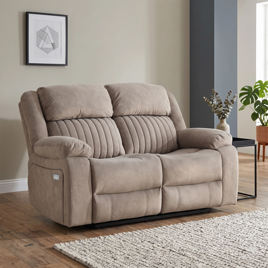 Morgan Fabric 2 Seater Electric Recliner In Taupe