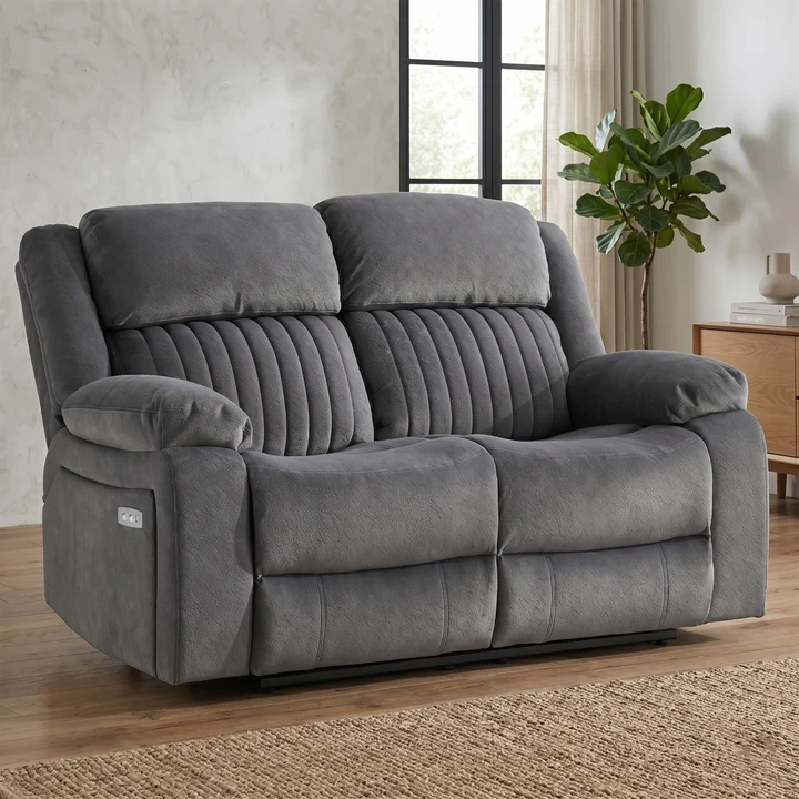 Morgan Fabric 2 Seater Electric Recliner Armchair In Grey