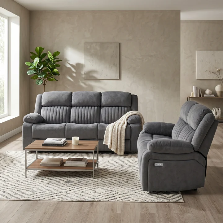 Morgan Fabric 3+2 Seater Electric Recliner Armchair In Grey