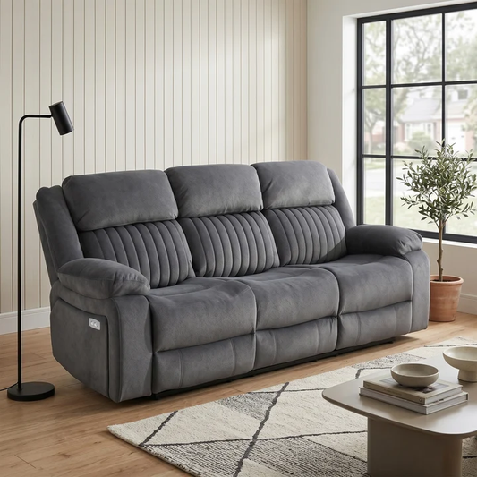 Morgan Fabric 3 Seater Electric Recliner Armchair In Grey